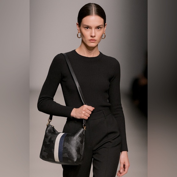 Zina Kao Leather Shoulder Handbag in‎ Metallic Stripe Camo Modern, Sleek - Picture 1 of 16